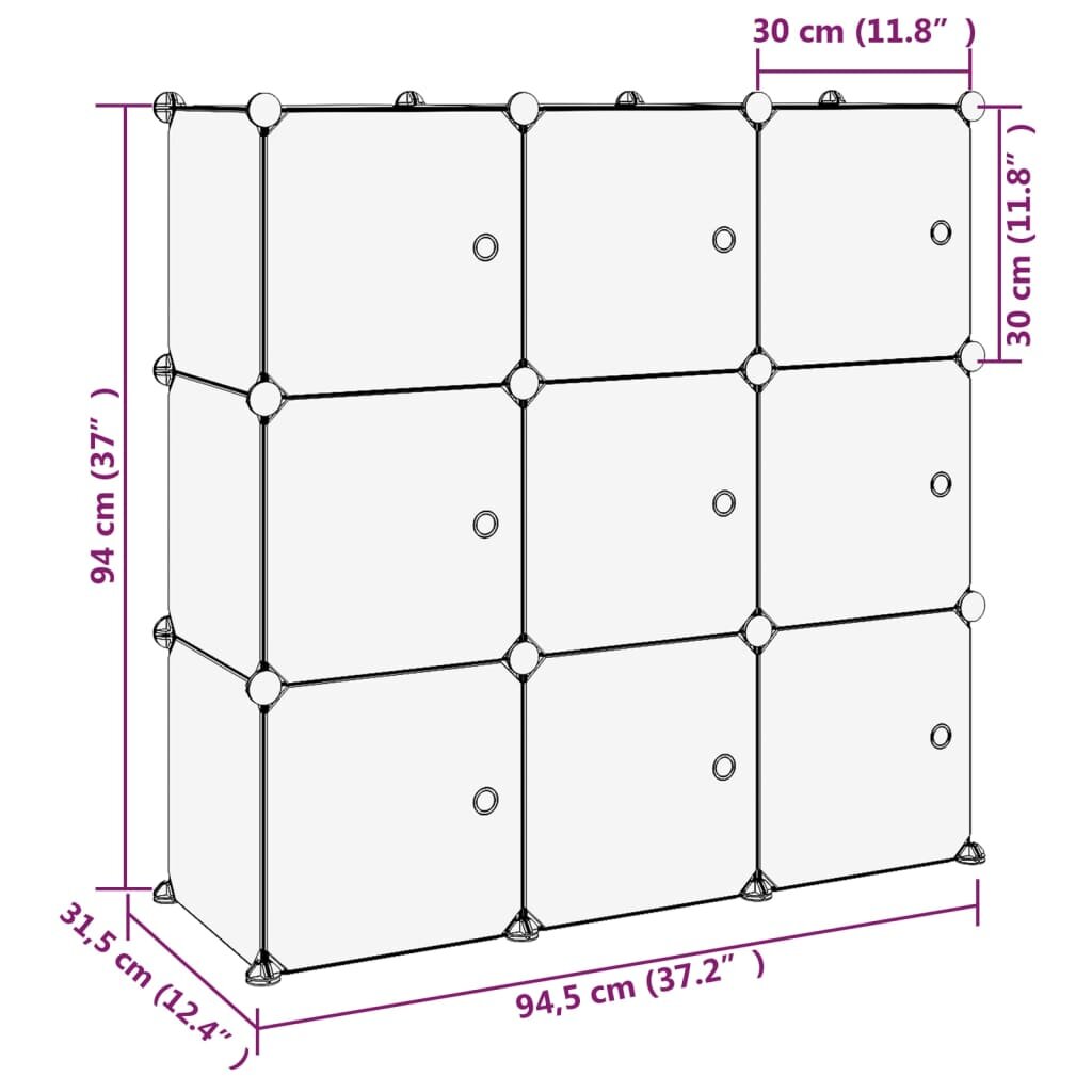 vidaXL Lentyna su 9 kubo formos skyriais ir durelėmis, skaidri, PP kaina ir informacija | Batų spintelės, lentynos ir suolai | pigu.lt