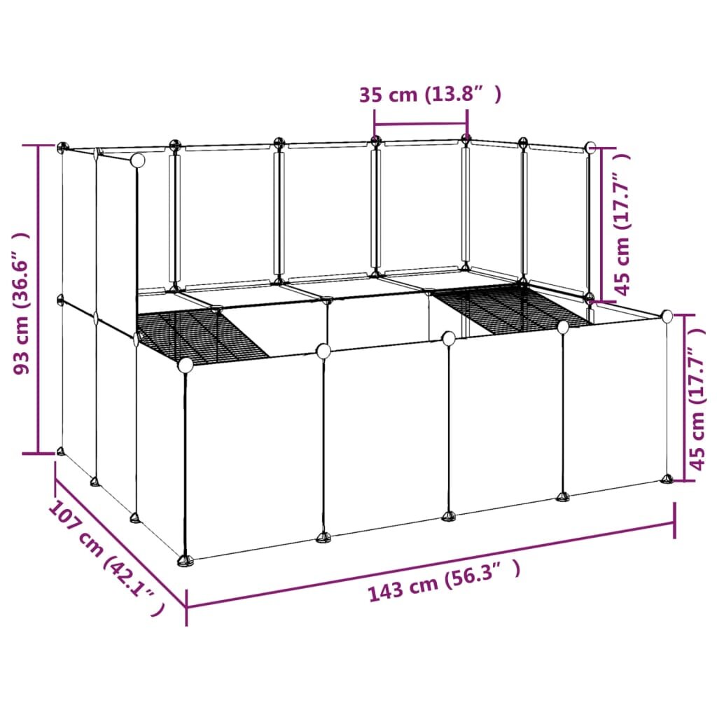 vidaXL Narvas mažiems gyvūnams, skaidrus, 143x107x93cm, PP ir plienas kaina ir informacija | Graužikų ir triušių narvai, jų priedai | pigu.lt