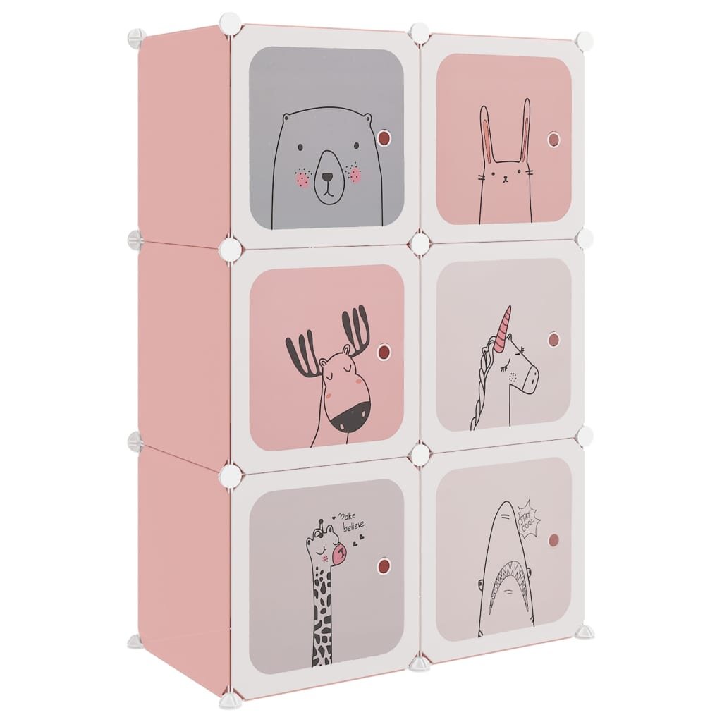 vidaXL Lentyna su 6 kubo formos skyriais vaikams, rožinės spalvos, PP kaina ir informacija | Batų spintelės, lentynos ir suolai | pigu.lt