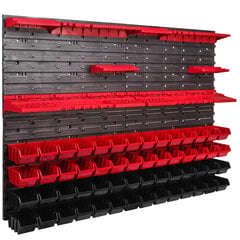 Стенка для инструментов 115 x 78 см ящики для штабелирования держатель инструмента настенная пластина монтажные рейки гаражное хранилище мастерская хобби (56 ящиков красный/черный) цена и информация | Ящики для инструментов, держатели | pigu.lt