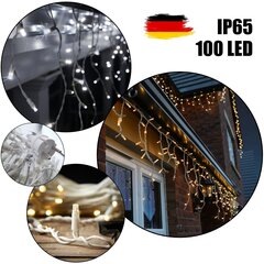 100 LED lempučių profesionali lauko girlianda Varvekliai Brosberg, 3 m, Šaltai baltos spalvos kaina ir informacija | Girliandos | pigu.lt