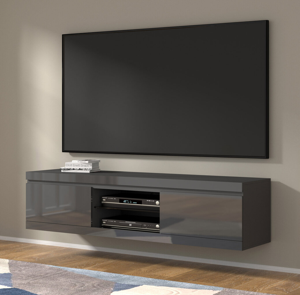 RTV NET 180 cm universali sieninė spintelė matinė/blizgi pilka kaina ir informacija | TV staliukai | pigu.lt
