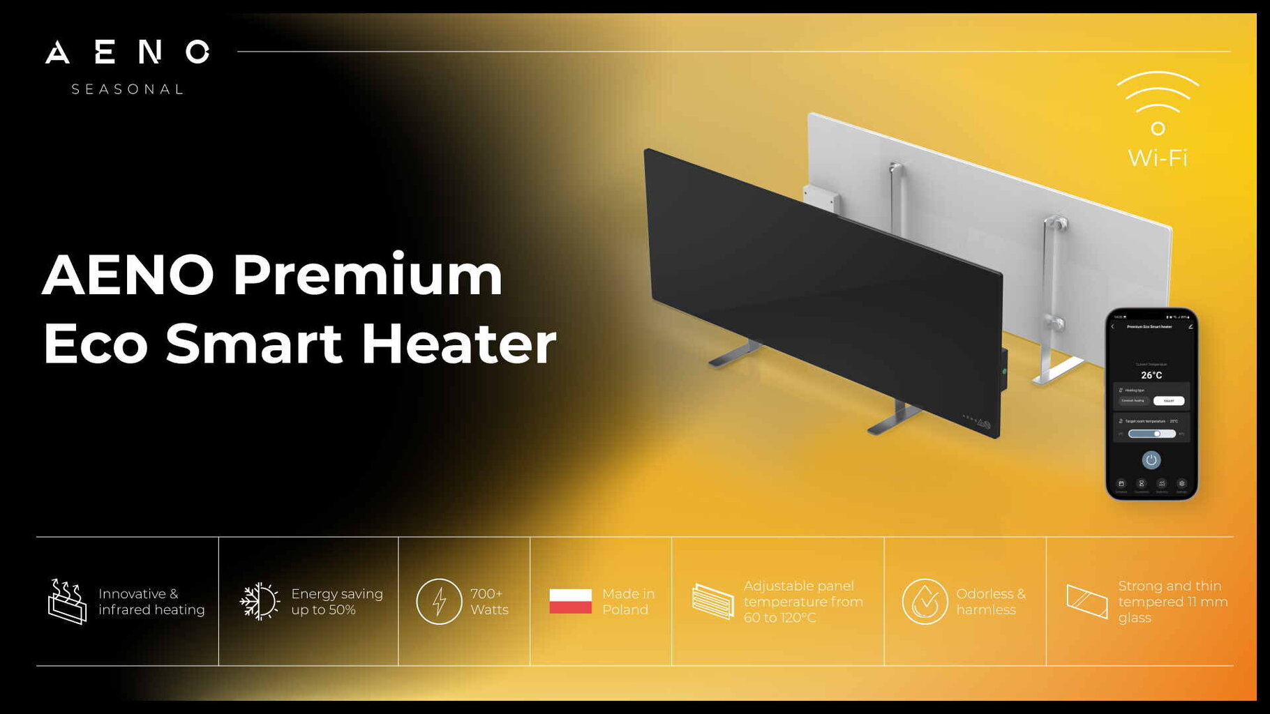 Infraraudonųjų spindulių - konvekcinis šildytuvas Aeno Premium Eco Smart White kaina ir informacija | Šildytuvai | pigu.lt