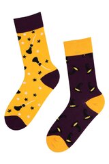 Хлопковые носки фиолетово-жёлтого цвета с изображением ведьмовской шляпы и метлы на Хэллоуин HOCUS POCUS цена и информация | Женские носки | pigu.lt