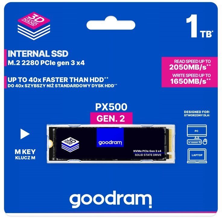 GOODRAM PX500, 1TB (SSDPR-PX500-01T-80-G2) цена и информация | Vidiniai kietieji diskai (HDD, SSD, Hybrid) | pigu.lt