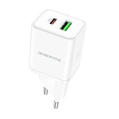 Сетевая зарядка Borofone BN7 Type-C 20W/USB-A 18W PD20W+QC3.0 + Type-C белая цена и информация | Зарядные устройства для телефонов | pigu.lt