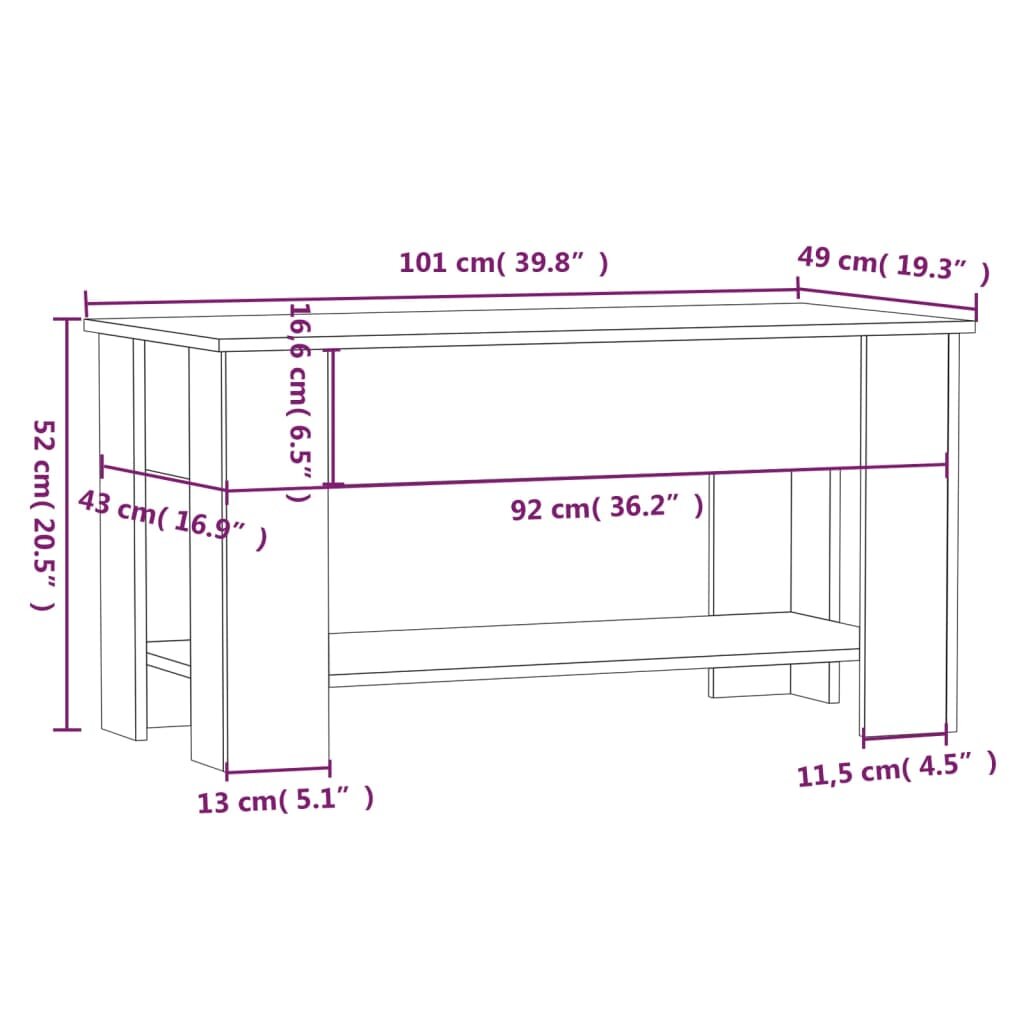 Kavos staliukas, juodas, 101x49x52cm, apdirbta mediena kaina ir informacija | Kavos staliukai | pigu.lt