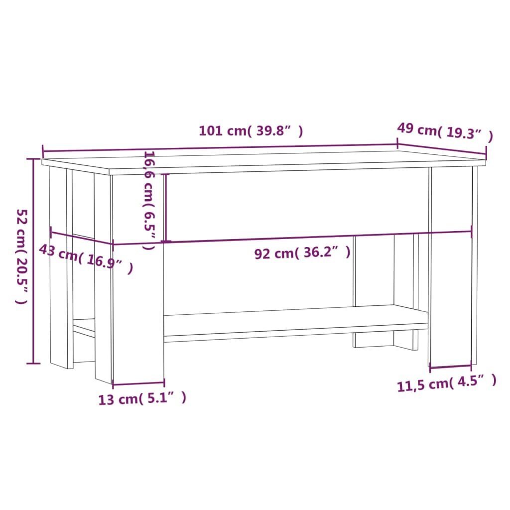 Kavos staliukas, betono pilkas, 101x49x52cm, apdirbta mediena kaina ir informacija | Kavos staliukai | pigu.lt