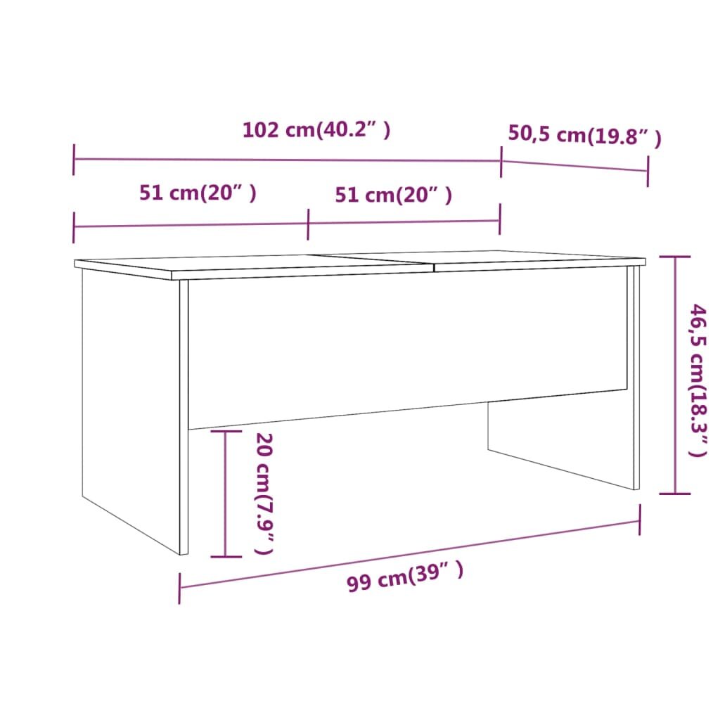 Kavos staliukas, baltas, 102x50,5x46,5cm, apdirbta mediena kaina ir informacija | Kavos staliukai | pigu.lt