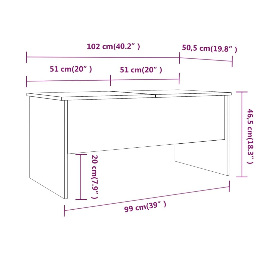 Kavos staliukas, betono pilkas, 102x50,5x46,5cm, mediena kaina ir informacija | Kavos staliukai | pigu.lt