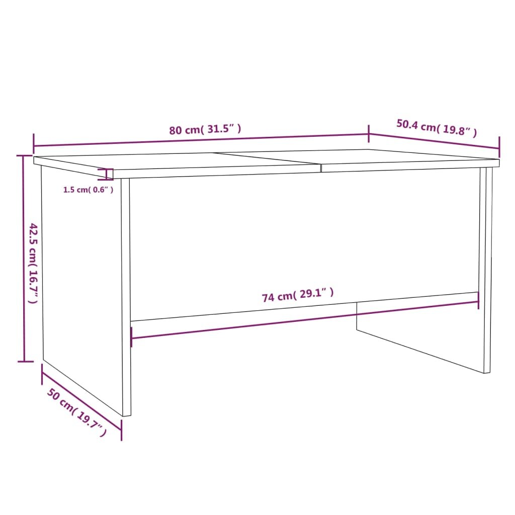 Kavos staliukas, baltas, 80x50x42,5cm, apdirbta mediena kaina ir informacija | Kavos staliukai | pigu.lt