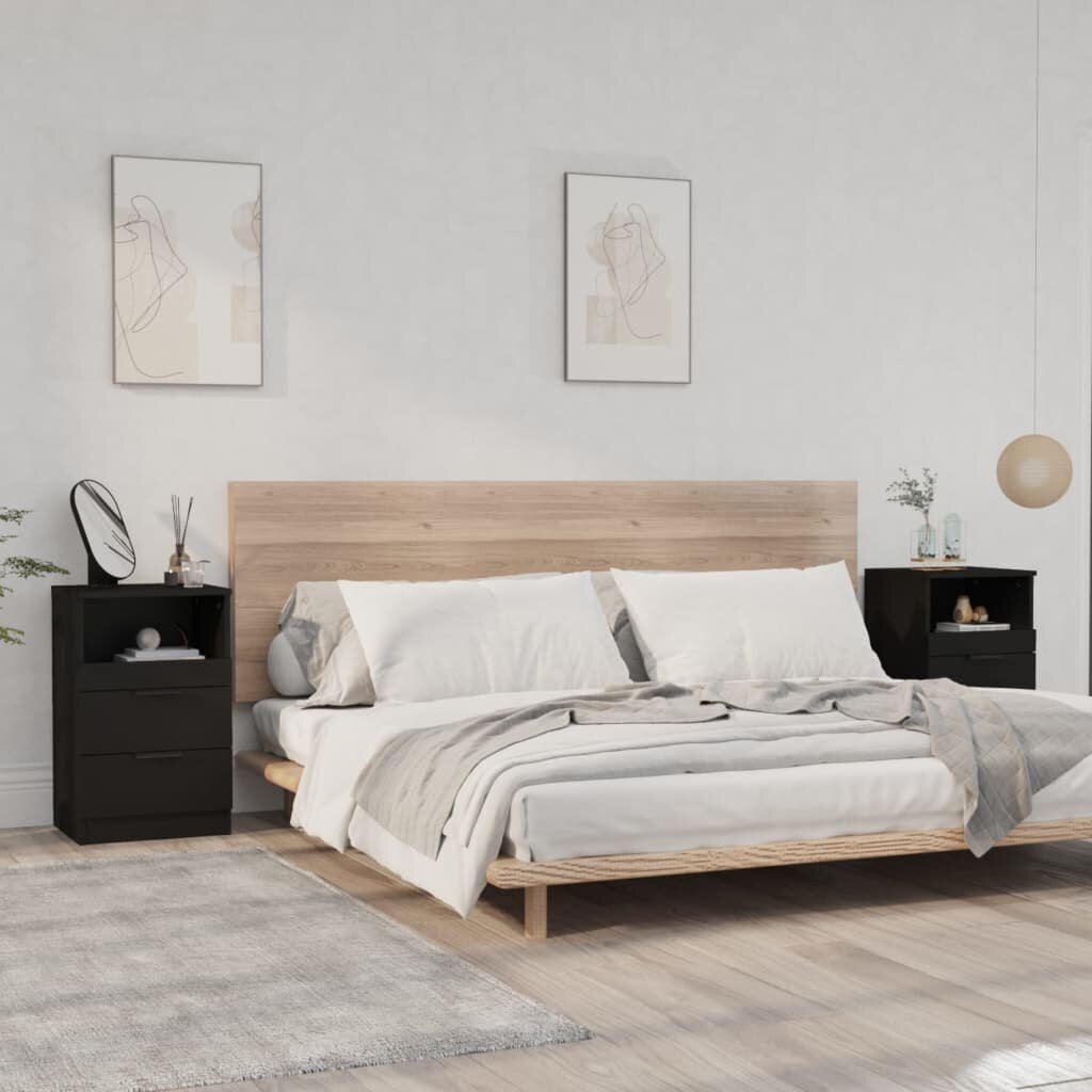 Naktinės spintelės, 2vnt., juodos spalvos, apdirbta mediena kaina ir informacija | Spintelės prie lovos | pigu.lt