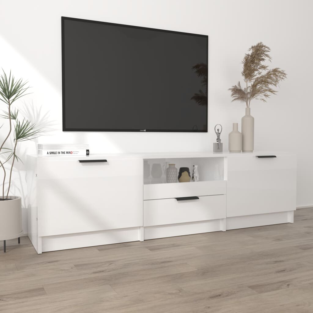 Televizoriaus spintelė, balta, 140x35x40cm, mediena, blizgi цена и информация | TV staliukai | pigu.lt