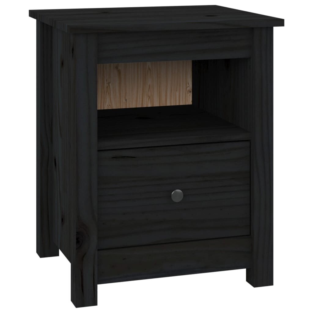 Naktinė spintelė, juoda, 40x35x49cm, pušies medienos masyvas kaina ir informacija | Spintelės prie lovos | pigu.lt