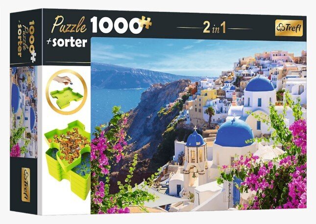 TREFL dėlionė 2in1 Atostogos Santorini, dėlionė + padėkliukai detalėms цена и информация | Dėlionės (puzzle) | pigu.lt