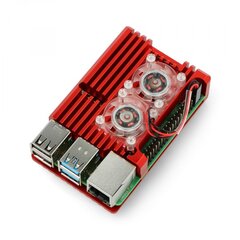 Алюминиевый радиатор Raspberry Pi 4B с двумя вентиляторами, красная коробка цена и информация | Динозавр Silverlit Mega Dino Biopod | pigu.lt