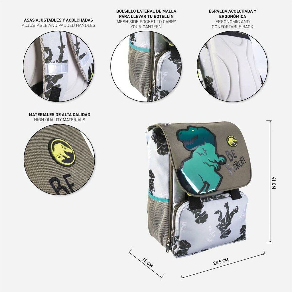 Mokyklinis krepšys Jurassic Park Žalia (28,5 x 15 x 41 cm) цена и информация | Kuprinės mokyklai, sportiniai maišeliai | pigu.lt