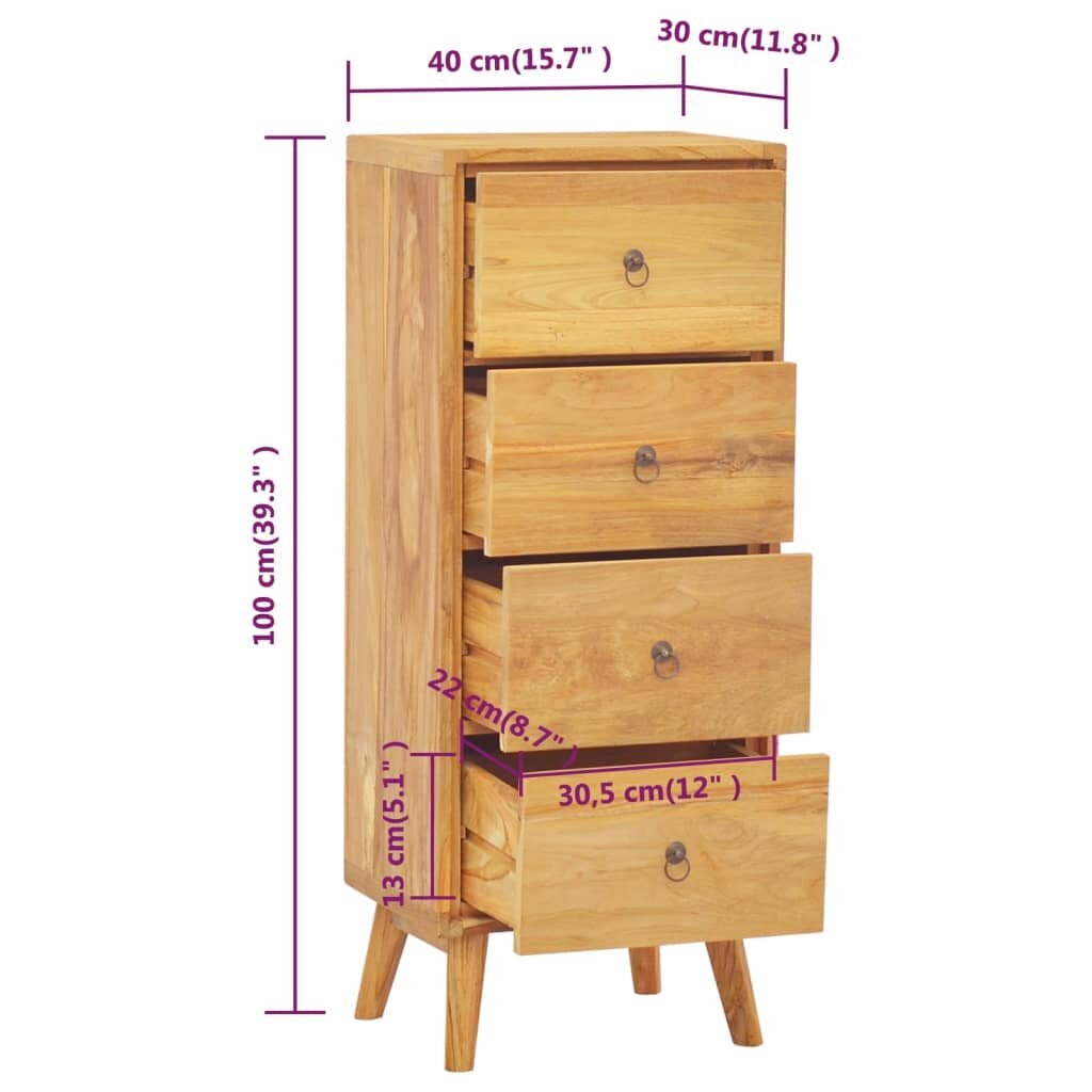Komoda su stalčiais, 40x30x100cm, tikmedžio medienos masyvas цена и информация | Komodos | pigu.lt