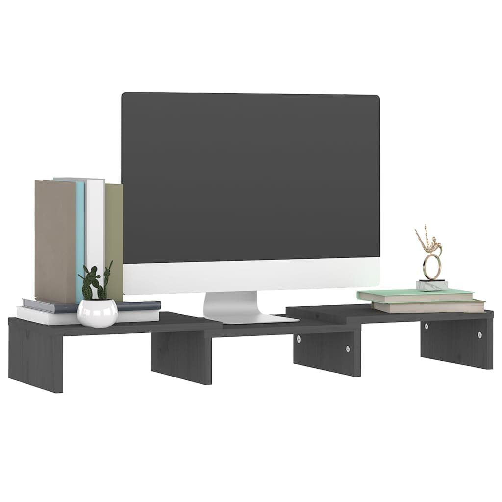 Monitoriaus stovas, pilkas, 60x24x10,5cm, pušies masyvas kaina ir informacija | TV staliukai | pigu.lt