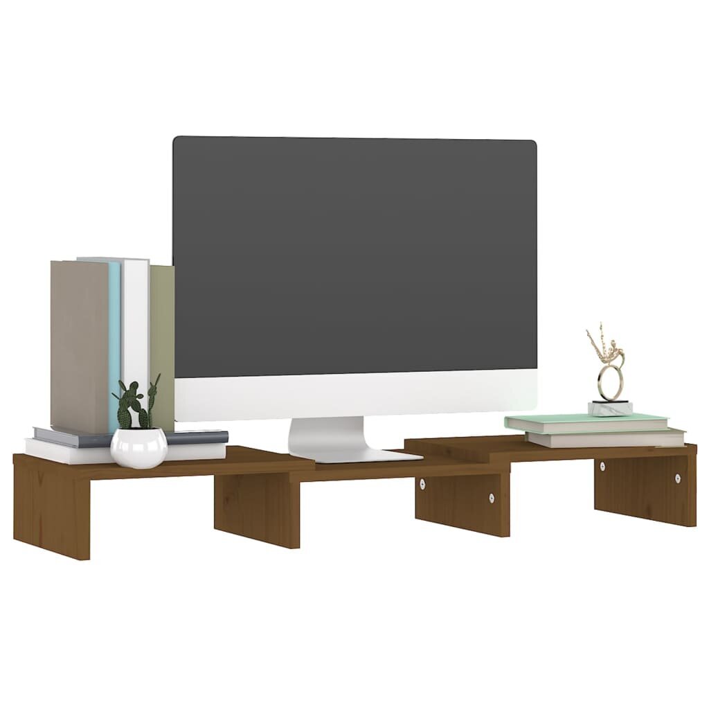 Monitoriaus stovas, medaus rudas, 60x24x10,5cm, pušies masyvas kaina ir informacija | TV staliukai | pigu.lt