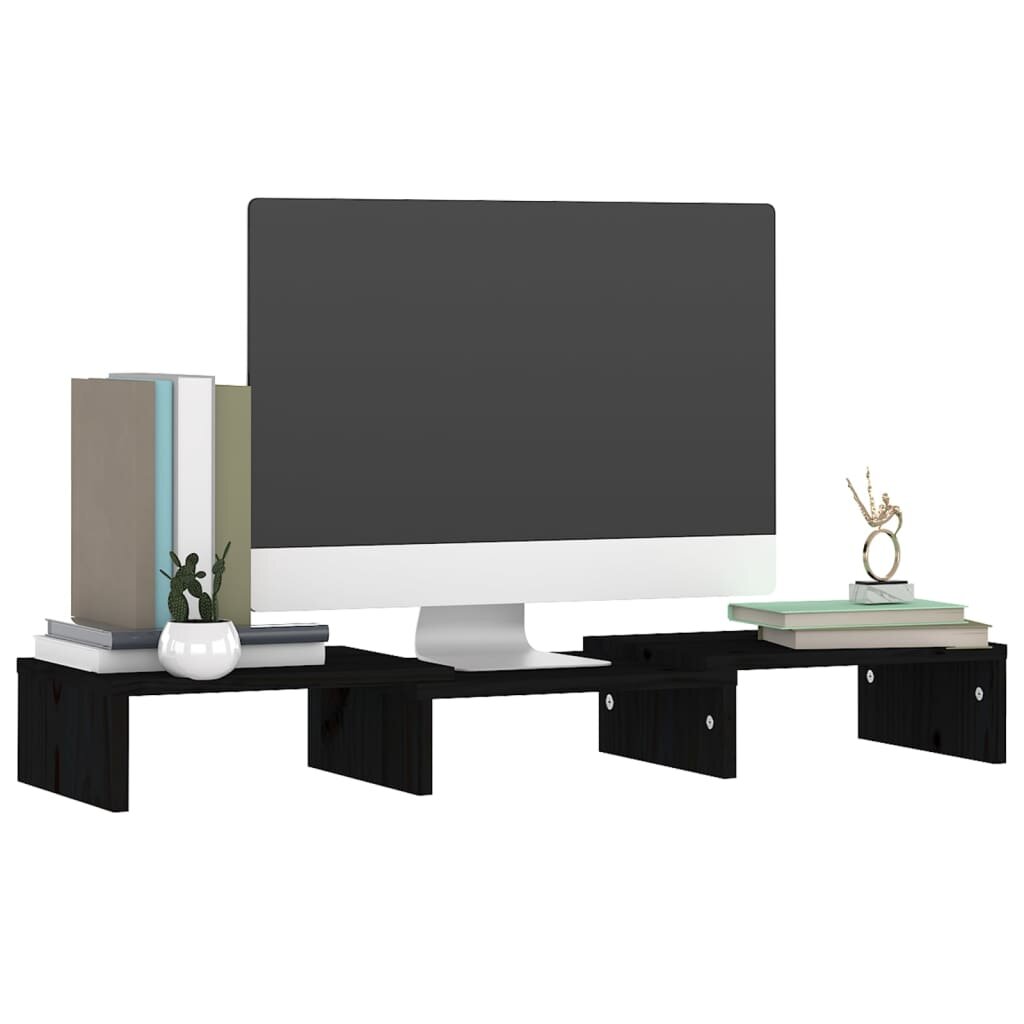 Monitoriaus stovas, juodas, 60x24x10,5cm, pušies masyvas цена и информация | TV staliukai | pigu.lt