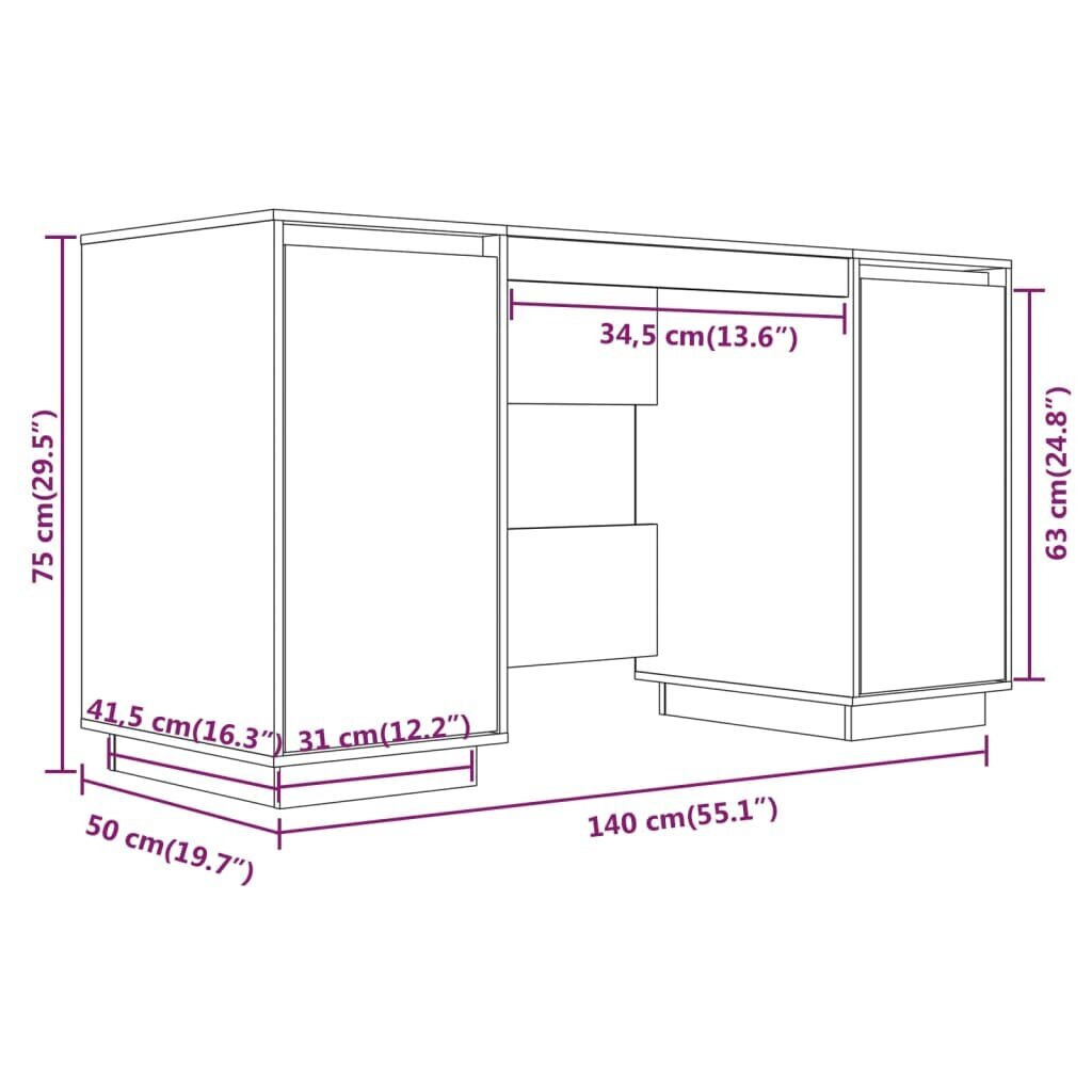 Rašomasis stalas, baltas, 140x50x75cm, pušies medienos masyvas kaina ir informacija | Kompiuteriniai, rašomieji stalai | pigu.lt