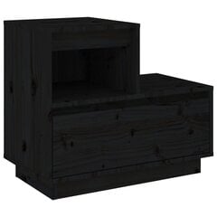 Naktinės spintelės, 2 vnt., juodos, 60 x 34 x 51 cm, pušies masyvas kaina ir informacija | Spintelės prie lovos | pigu.lt