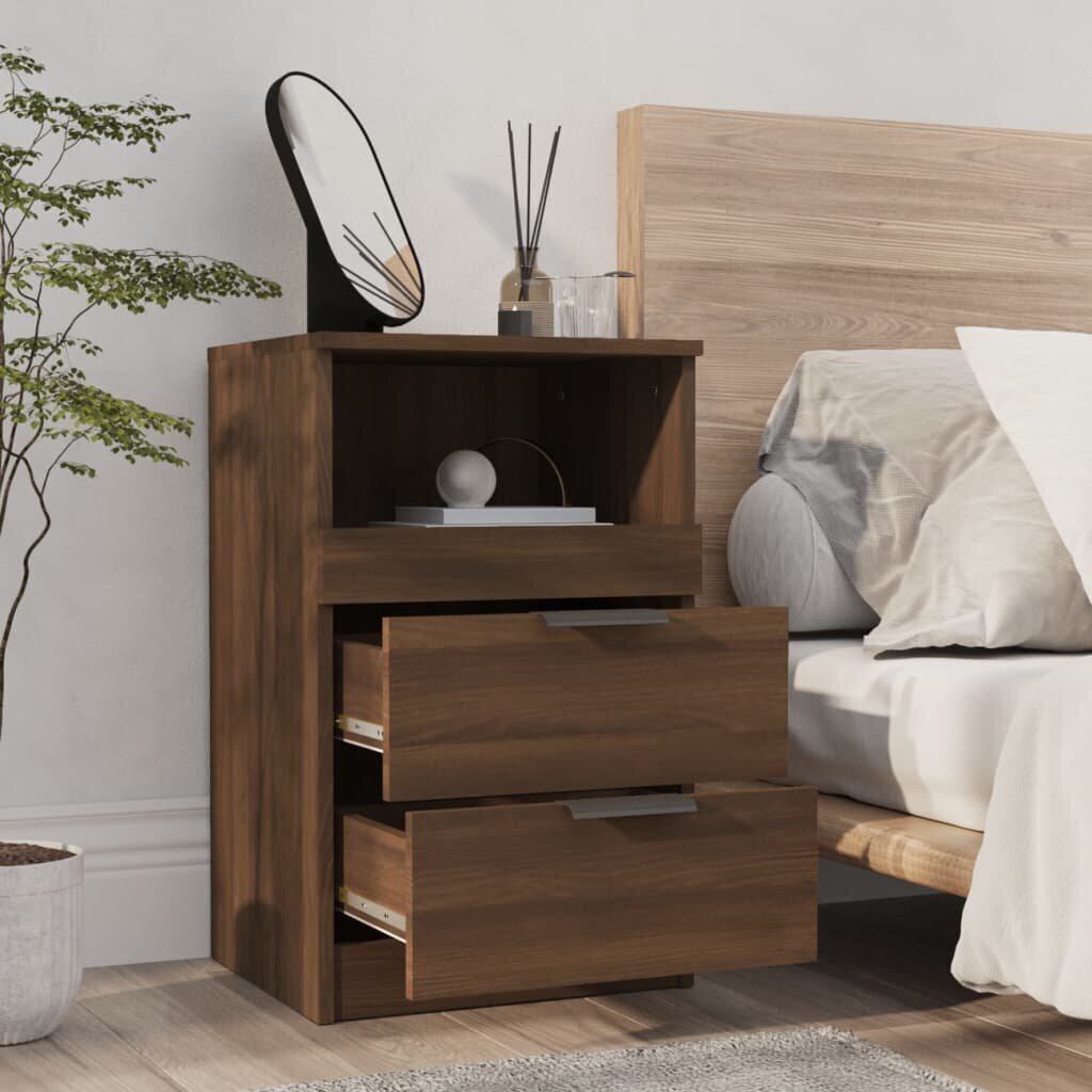 Naktinė spintelė, rudos ąžuolo spalvos, apdirbta mediena kaina ir informacija | Spintelės prie lovos | pigu.lt