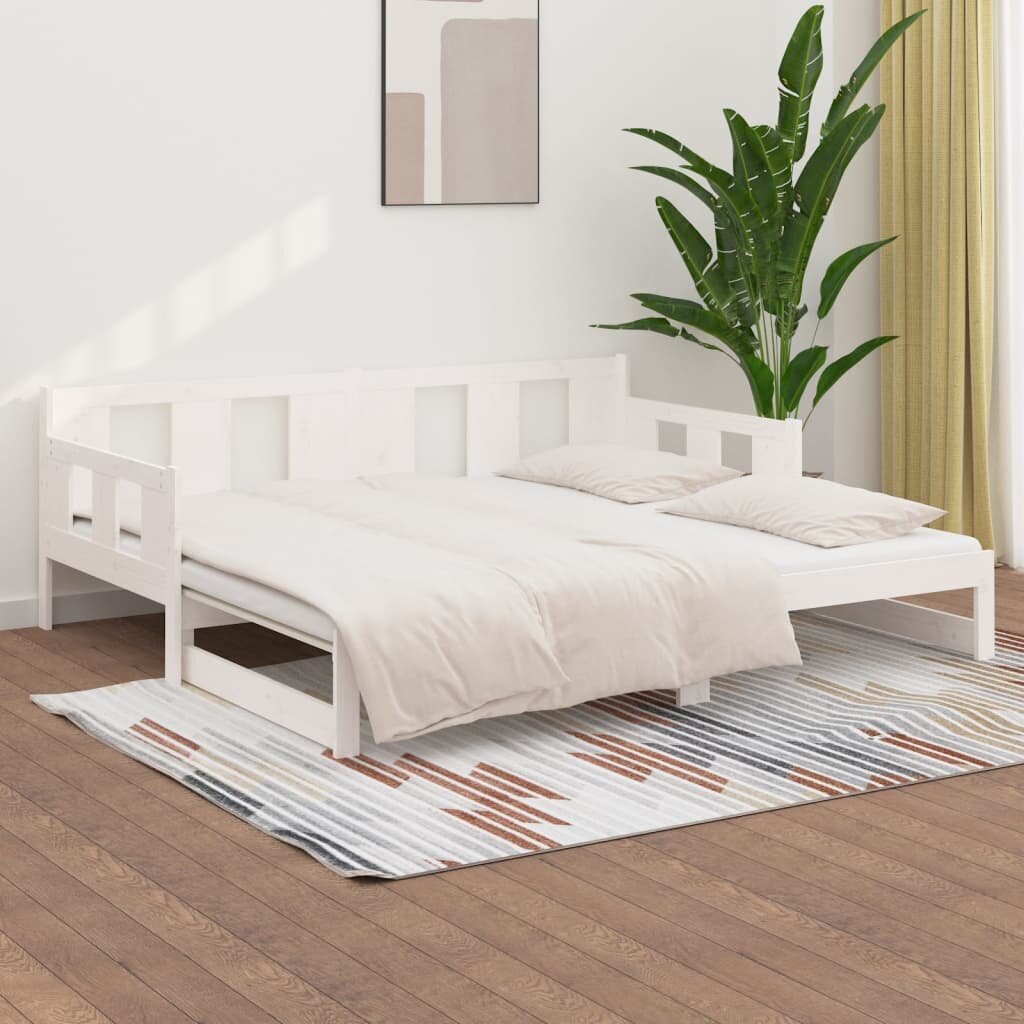 Ištraukiama lova, balta, 2x(90x200)cm, pušies medienos masyvas kaina ir informacija | Lovos | pigu.lt