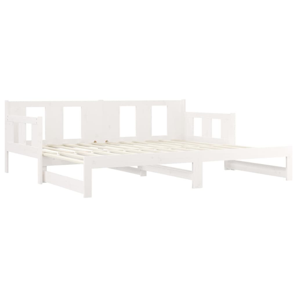 Ištraukiama lova, balta, 2x(90x190)cm, pušies medienos masyvas kaina ir informacija | Lovos | pigu.lt