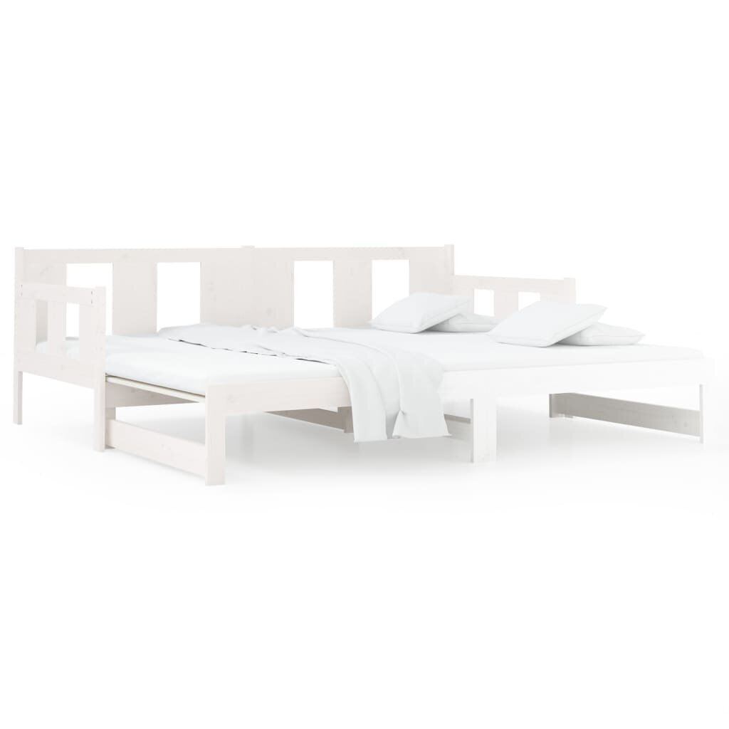 Ištraukiama lova, balta, 2x(90x190)cm, pušies medienos masyvas kaina ir informacija | Lovos | pigu.lt