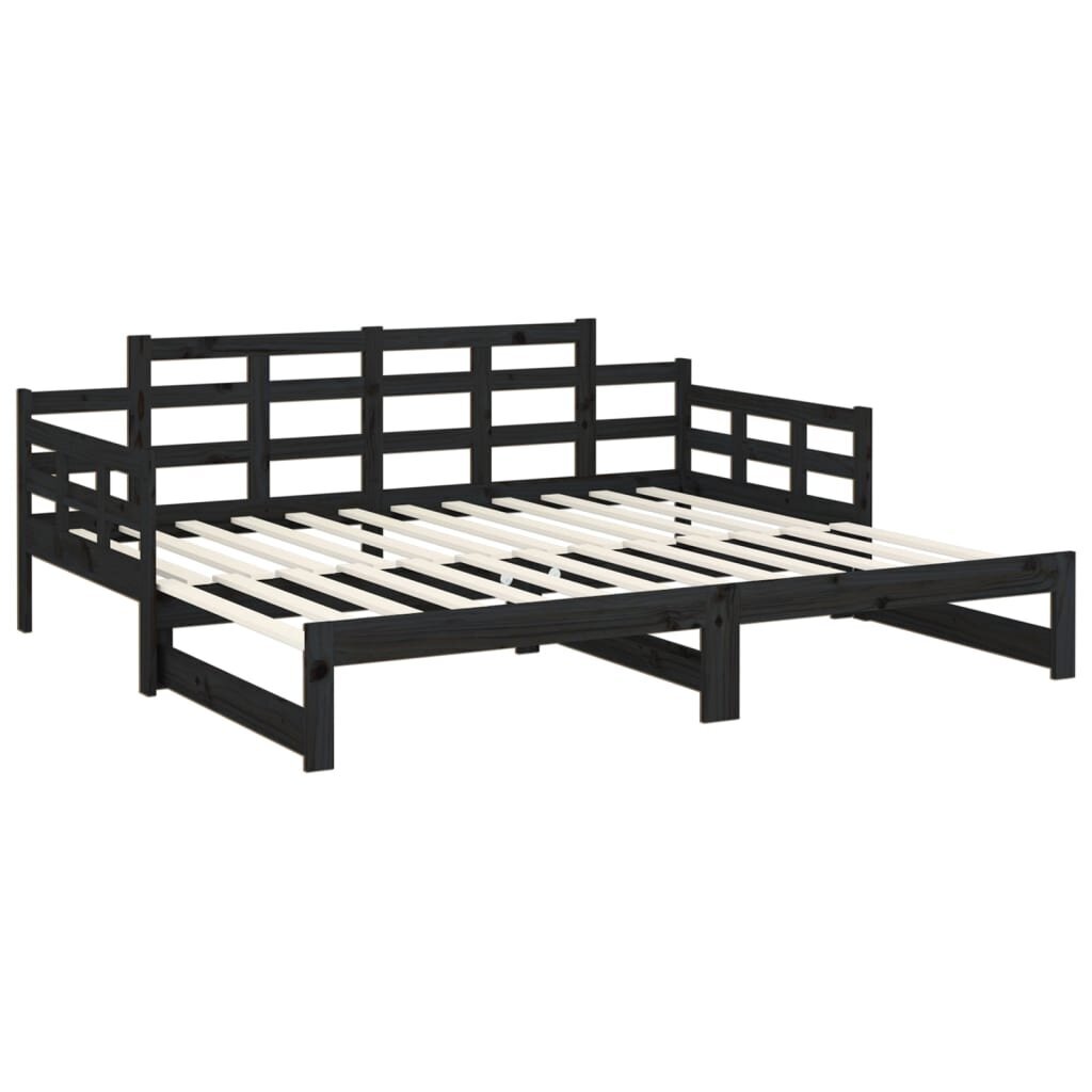 Ištraukiama lova, juoda, 2x(90x200)cm, pušies medienos masyvas цена и информация | Lovos | pigu.lt