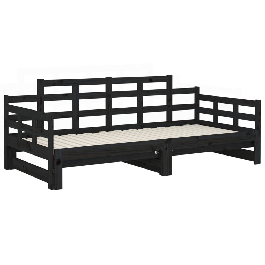 Ištraukiama lova, juoda, 2x(90x200)cm, pušies medienos masyvas цена и информация | Lovos | pigu.lt