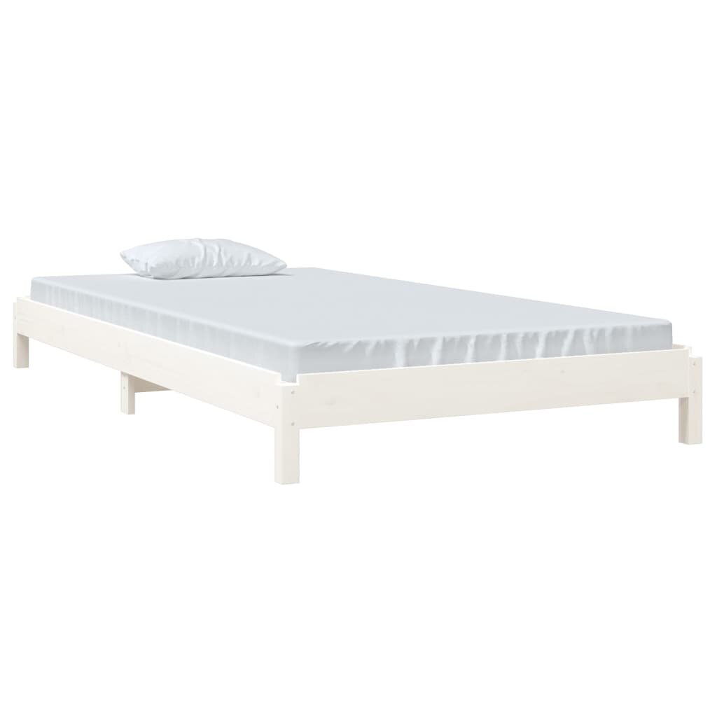 Sudedama lova, balta, 100x200cm, pušies medienos masyvas kaina ir informacija | Lovos | pigu.lt