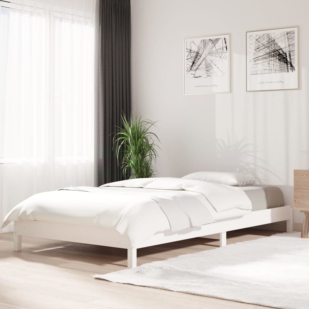 Sudedama lova, balta, 100x200cm, pušies medienos masyvas kaina ir informacija | Lovos | pigu.lt