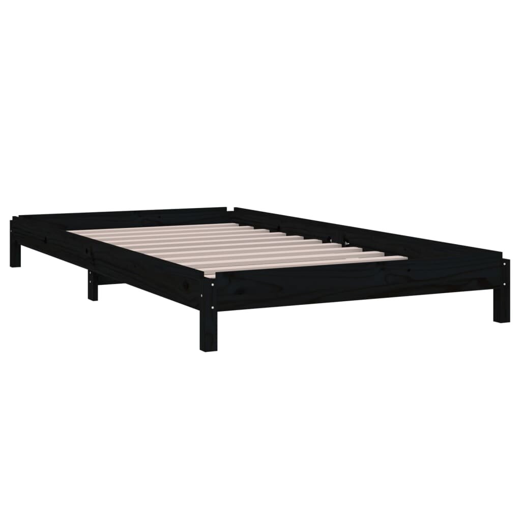 Sudedama lova, juoda, 100x200cm, pušies medienos masyvas kaina ir informacija | Lovos | pigu.lt