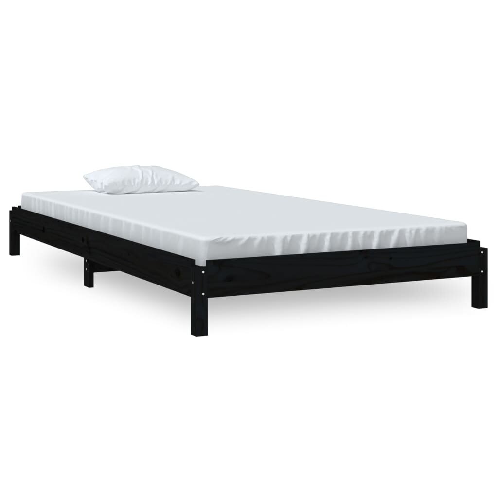Sudedama lova, juoda, 100x200cm, pušies medienos masyvas цена и информация | Lovos | pigu.lt