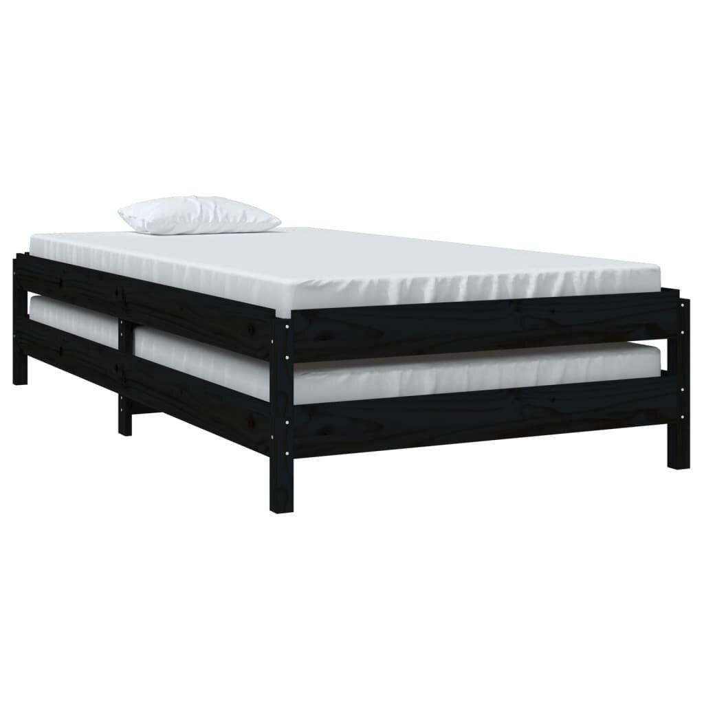 Sudedama lova, juoda, 100x200cm, pušies medienos masyvas kaina ir informacija | Lovos | pigu.lt