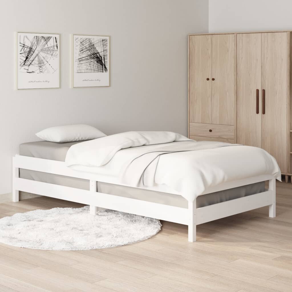 Sudedama lova, balta, 80x200cm, pušies medienos masyvas kaina ir informacija | Lovos | pigu.lt