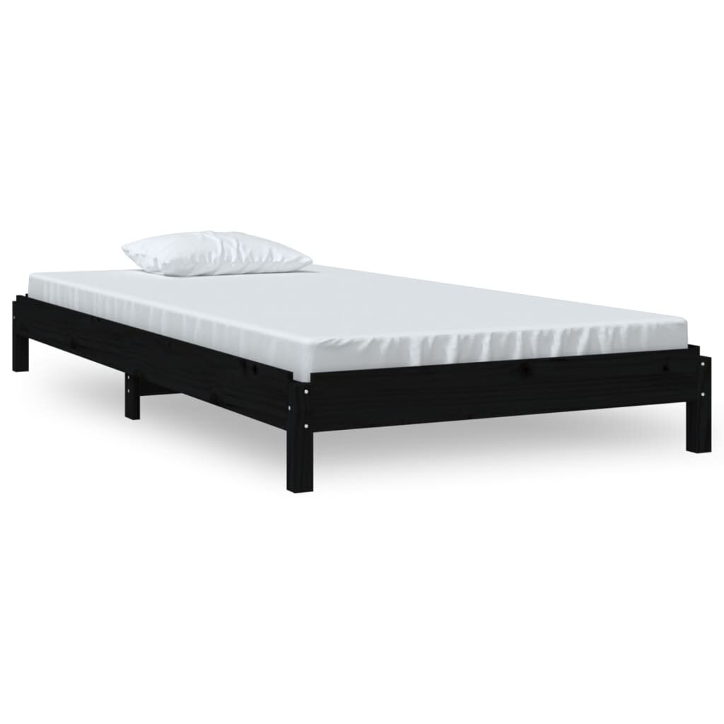 Sudedama lova, juoda, 75x190cm, pušies medienos masyvas kaina ir informacija | Lovos | pigu.lt
