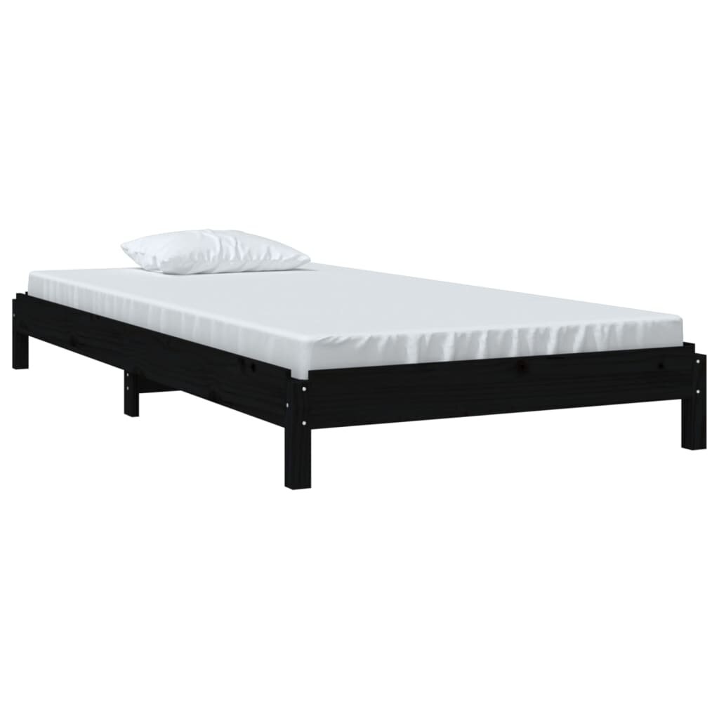 Sudedama lova, juoda, 75x190cm, pušies medienos masyvas kaina ir informacija | Lovos | pigu.lt