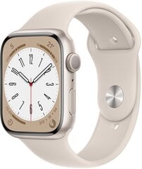 Apple Watch Series 8 GPS 45mm Starlight Aluminium Case ,Starlight Sport Band - MNP23EL/A LV-EE kaina ir informacija | Apple Išmanieji laikrodžiai, apyrankės | pigu.lt