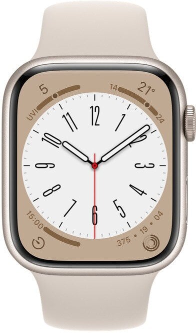 Apple Watch Series 8 GPS 45mm Starlight Aluminium Case ,Starlight Sport Band - MNP23EL/A LV-EE kaina ir informacija | Išmanieji laikrodžiai (smartwatch) | pigu.lt