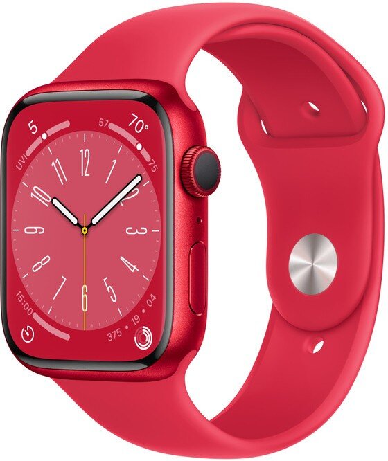 Apple Watch Series 8 GPS 45mm (PRODUCT)RED Aluminium Case ,(PRODUCT)RED Sport Band - MNP43EL/A LV-EE kaina ir informacija | Išmanieji laikrodžiai (smartwatch) | pigu.lt