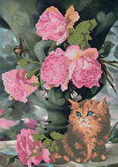 Deimantinė mozaika Katė su gėlėmis, 30x40 cm, C 89755 kaina ir informacija | Deimantinės mozaikos | pigu.lt