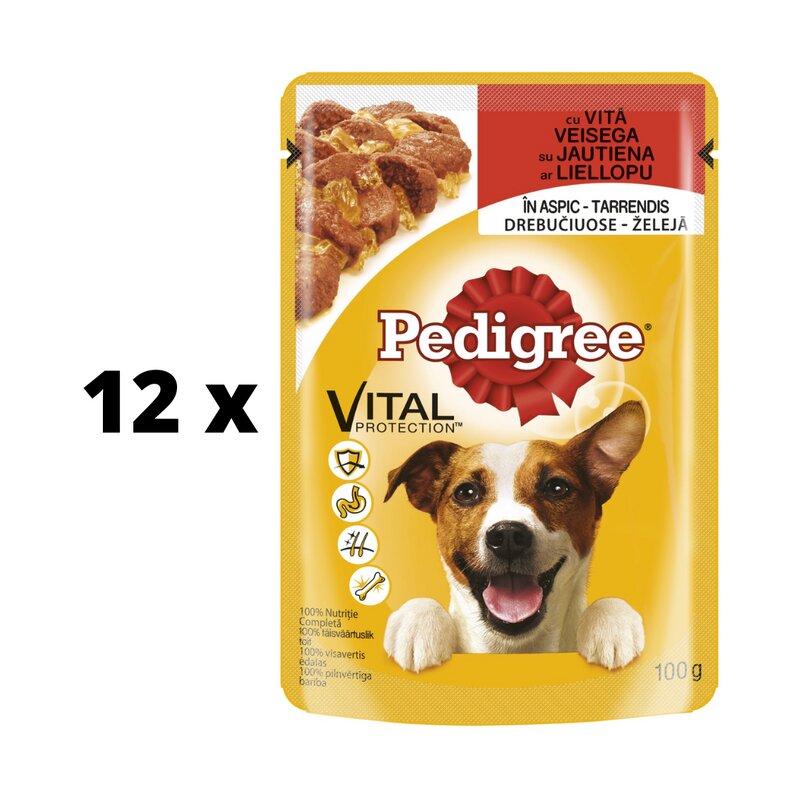 Šunų ėdalas Pedigree, su jautiena, maišeliuose, 100 g x 12 vnt. pakuotė kaina ir informacija | Konservai šunims | pigu.lt