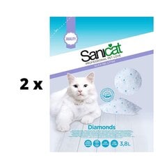 Наполнитель для кошачьего туалета Sanicat Diamonds, изготовленный из силикагеля, упаковка 2 шт. по 3,8 л цена и информация | Наполнитель для кошек | pigu.lt