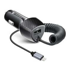 Forcell Carbon automobilinis įkroviklis USB 3.0 18W + kabelis Apple Lightning 8 kontaktų juodas (38W) kaina ir informacija | Krovikliai telefonams | pigu.lt