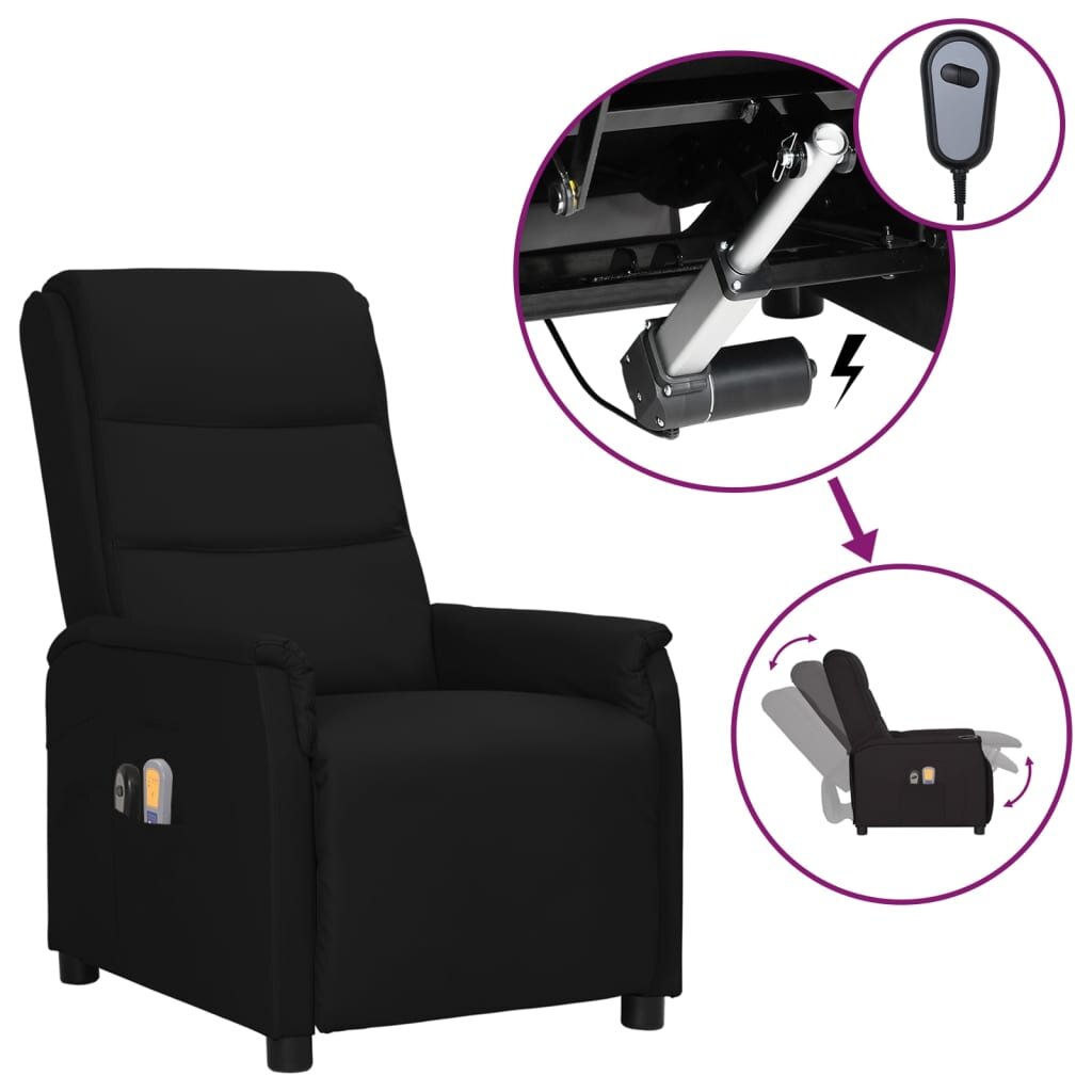 Elektrinis atlošiamas masažinis krėslas, juodas, dirbtinė oda kaina ir informacija | Svetainės foteliai | pigu.lt