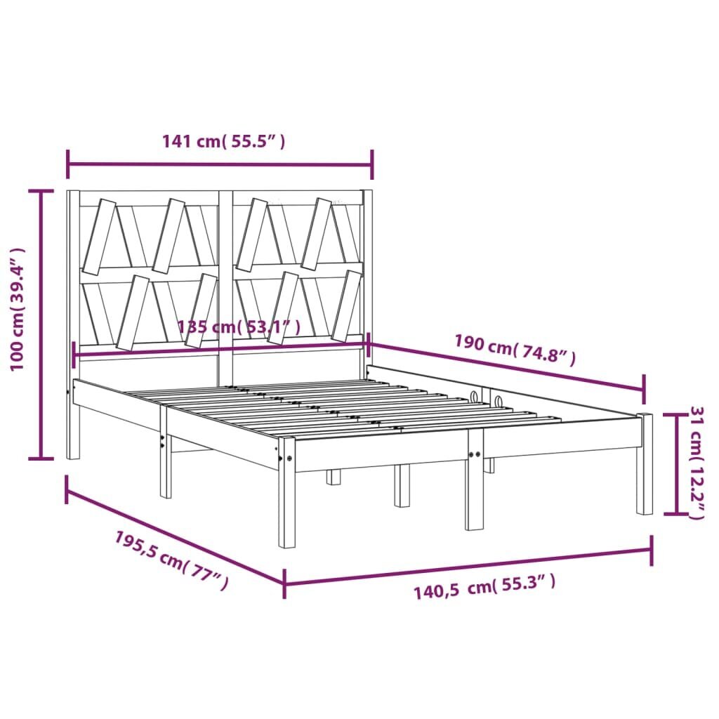 VidaXL Lovos rėmas, 135 x 190 cm, pušies medienos masyvas, dvivietis kaina ir informacija | Lovos | pigu.lt